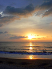 sunset on the coast of the beach bay of the city of Cadiz, Andalusia. Spain. Europe