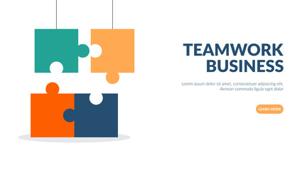 Team work business illustration concept, business hands connect puzzle, flat design vector illustration