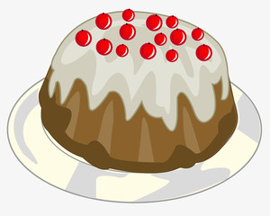 Vector illustration of the cake decorated berry on plate