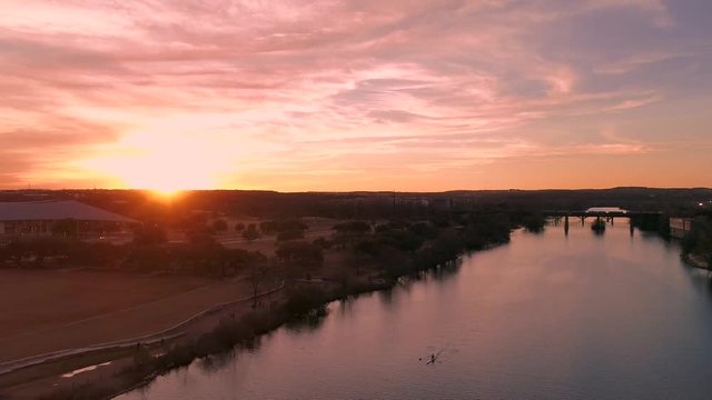4K Austin Texas Aerial at Town Lake with Kayak