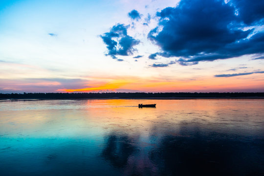 Sunset Over The Mekong Delta, Kratie, Cambodia 