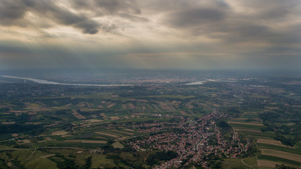 Obraz premium Beautiful drone shot of suburbs of Novi Sad on a cloudy day