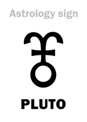Astrology Alphabet: PLUTO, Trans-Neptunian higher global planet (planetoid). Hieroglyphics character sign (variant symbol, used by astrologers in France, Spain, Italia).