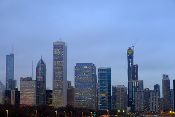 Fototapeta na wymiar Evening view of Chicago downtown skyline, Chicago, Illinois USA