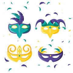 set of masks carnival celebration icon