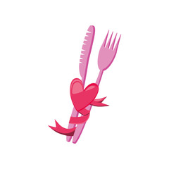 fork and knife with heart isolated icon