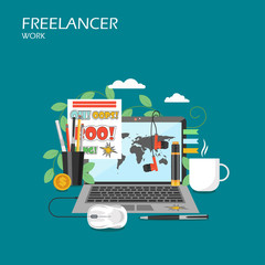 Freelancer work vector flat style design illustration