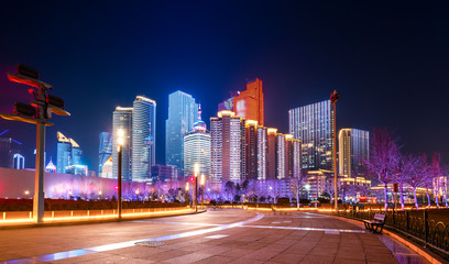 Fototapeta na wymiar Beautiful Nightscape of Urban Architecture in Qingdao..