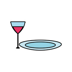 glass of wine with dish isolated icon