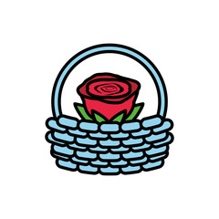 rose flower in basket isolated icon