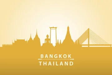 Foto op Canvas Beautiful golden silhouette of famous Bangkok Thailand cityscape view wallpaper © ciaoaleandro