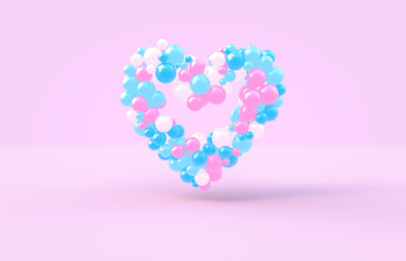 3d rendering. Sweet Valentine's day heart shape frame with pink candy ballloons backdrop. Love Concept. Pink background.
