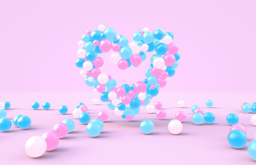 3d rendering. Sweet Valentine's day heart shape frame with pink candy ballloons backdrop. Love Concept. Pink background.