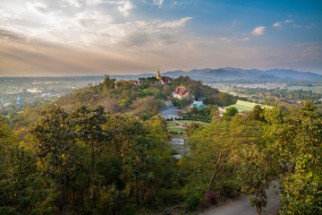 Fototapeta na wymiar Doi Saket monastery, Chiang Mai., Thailand, panoramic hill view at sunset