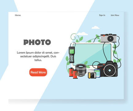 Photography vector website landing page design template