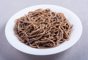 Japanese soba noodles on a plate