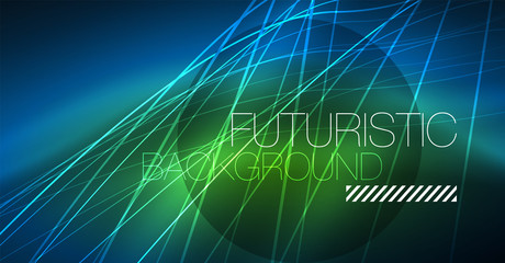 Neon glowing magic background, neon banner, night sky wallpaper. Magic light effect. Christmas abstract pattern.