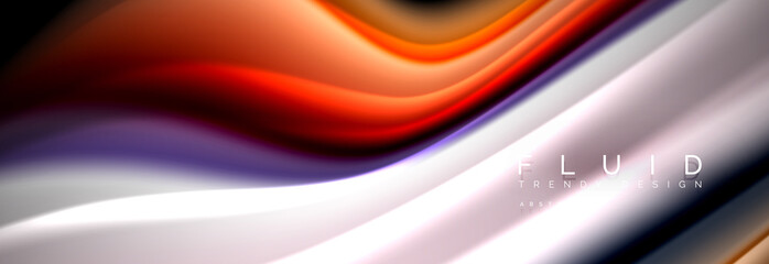 Bright colorful liquid fluid lines on black, modern abstract background