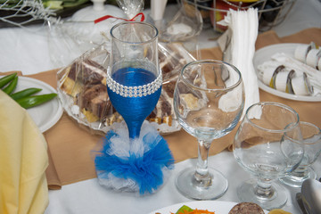 Champagne wine glasses at wedding party