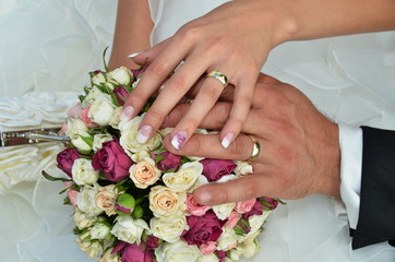 Obraz na płótnie Canvas married couple showing wedding rings