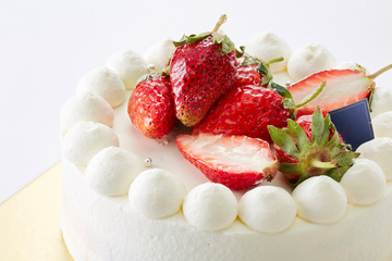 Delicious strawberry cake on white background