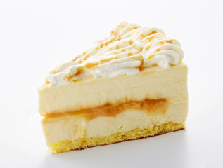 Delicious little cake cut pieces on a white background