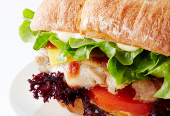 Delicious chicken hamburger on a white background
