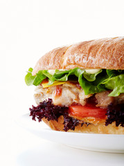 Delicious chicken hamburger on a white background