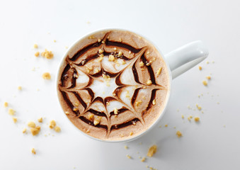 Delicious coffee drink on white background