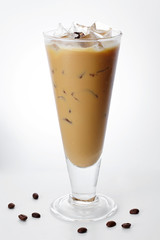 Delicious iced coffee drink over white background