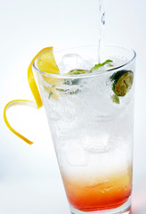 Delicious bubble cocktail drink on white background