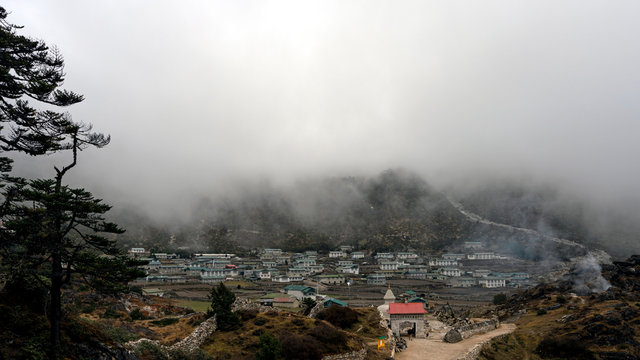 Khunde Town above Namche Bazaar. Khunde is a traditional Sherpa town above Namche Bazaar. Popular acclimatization destination along the many treks in Everest region.