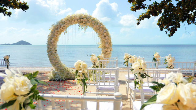Wedding arch on the sand beach