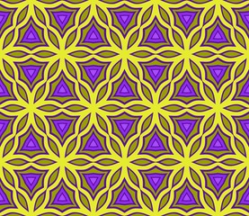 Seamless Pattern With Geometric Ornament. Vector Illustration. For Fabric, Textile, Print. Purple, yellow color