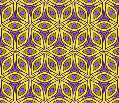 Seamless Pattern With Geometric Ornament. Vector Illustration. For Fabric, Textile, Print. Purple, yellow color