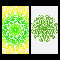Ornament Illustration With Mandala for flyer. Vector Decorative Layout Design. Yellow, green color