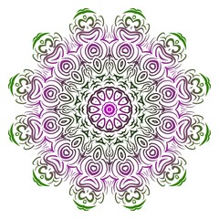 Ornamental arabic pattern with mandala. Vector illustration. Tribal ethnic fashion design. Purple, green color