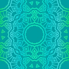 Floral Geometric Pattern With Hand-Drawing Mandala. Illustration. For Fabric, Textile, Print. Green color