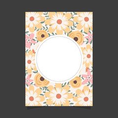 Common size of floral greeting card and invitation template for wedding or birthday anniversary, Vector shape of text box label and frame, Spring flowers wreath ivy style with branch and leaves.