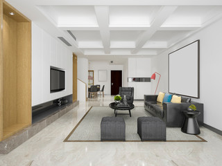 3d rendering modern dining room and living room with luxury decor