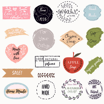 Collection of vector handmade labels in grunge style