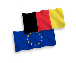 Flags of Belgium and European Union on a white background