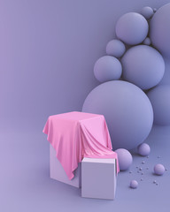shape of abstract geometric cube with Pink Fabric, modern minimalist mockup for podium display or showcase, 3d rendering.