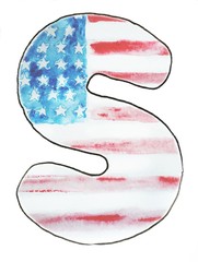 Alphabet letter and figures the American flag watercolor , typography on independence day, USA, Watercolor sketch