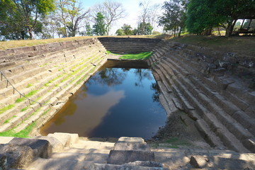 Preah Vihear,Cambodia-January 10, 2019: Lion Head Reservoir beside Secondt pillared causeway of Preah Vihear Temple, Cambodia

