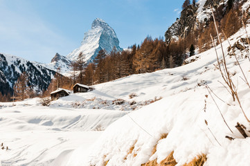 Zermatt, Zmutt, Furi, Zmuttbach, Winterwanderung, Wanderweg, Winter, Matterhorn, Alpen, Wallis, Walliser Berge, Schweiz