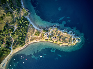 Beautiful beach top aerial view drone shot