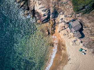 Man in hammock on a beach aerial view