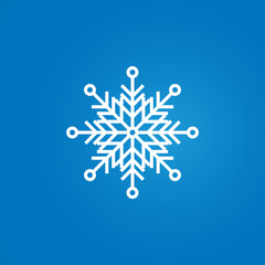 White snowflake on a blue gradient background. Flat style