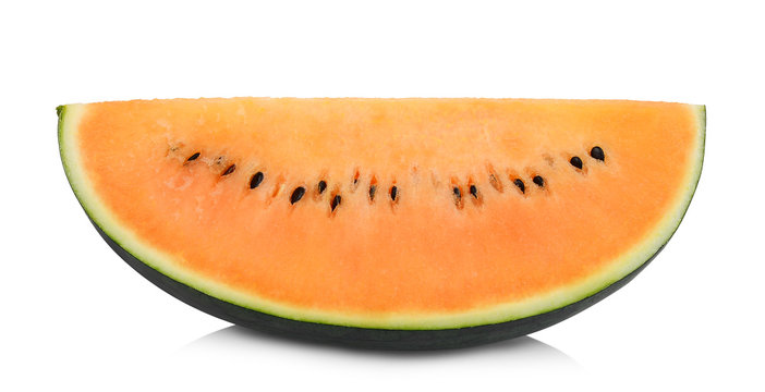 sliced king orange watermelon or sweet gold watermelon isolated on white background